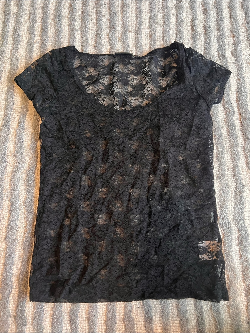 Black Lace Short-Sleeve Top
